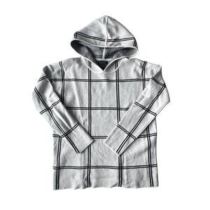 Rachel Roy Sweater Knit Hooded -  Light Gray and Black check long sleeve - M